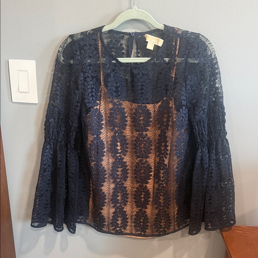 MICHAEL Michael Kors Navy and Tan Lace Blouse